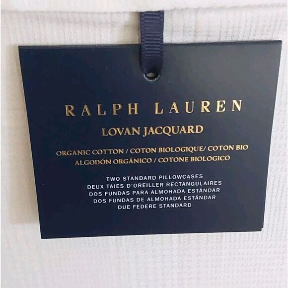 Ralph Lauren LOVAN JACQUARD Organic Cotton Two Standard Pillowcases PARCHMENT - Picture 5 of 10